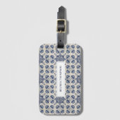 ヴィンテージ青い白の幾何学模様 ラゲッジタグ (正面縦)