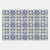 ヴィンテージ青い白の幾何学模様 ラッピングペーパーシート (正面3)