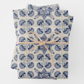 ヴィンテージ青い白の幾何学模様 ラッピングペーパーシート (インサイチュ)