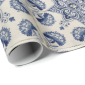 ヴィンテージ青い白の幾何学模様 ラッピングペーパー (ロールコーナー)