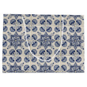 ヴィンテージ青い白の幾何学模様 ラージペーパーバッグ (裏面)