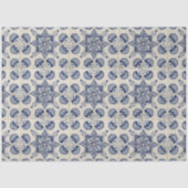 ヴィンテージ青い白の幾何学模様 薄葉紙 (正面)