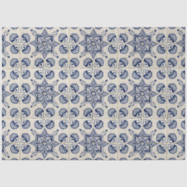 ヴィンテージ青い白の幾何学模様 薄葉紙