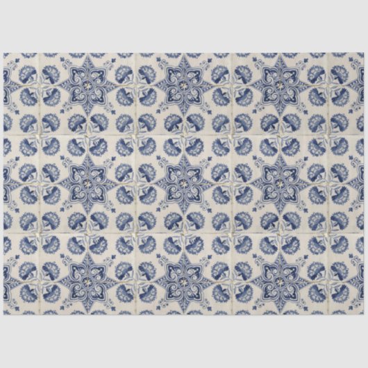 ヴィンテージ青い白の幾何学模様 薄葉紙 (正面)