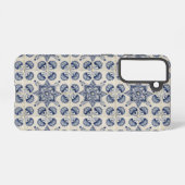 ヴィンテージ青い白の幾何学模様 SAMSUNG GALAXYケース (裏面横)