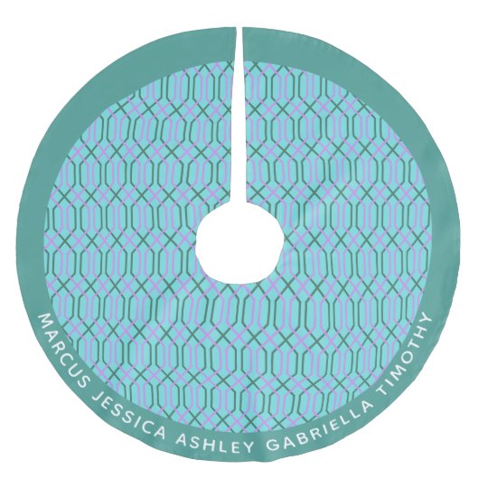 ヴィンテージ青い線のパターンパーソナライズされた ブラッシュドポリエステルツリースカート (正面)