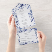 ヴィンテージ青い花とつる植物 オールインワン招待状 (貼ってはがせる)