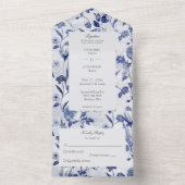 ヴィンテージ青い花とつる植物 オールインワン招待状 (内側)