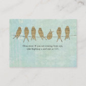 ヴィンテージ青い音楽鳥のホテルおよび方向カード 名刺 (裏面)