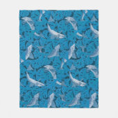 ヴィンテージ青い魚と海藻:アールヌーボー 航海の フリースブランケット (正面)
