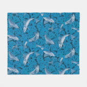 ヴィンテージ青い魚と海藻:アールヌーボー 航海の フリースブランケット (正面(横))