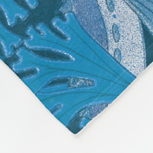 ヴィンテージ青い魚と海藻:アールヌーボー 航海の フリースブランケット (角)