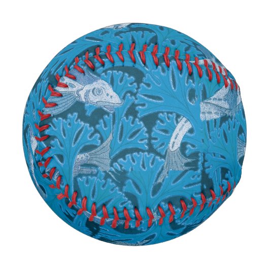 ヴィンテージ青い魚と海藻:アールヌーボー 航海の 野球ボール (正面左)