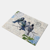 ヴィンテージ青い鳥の花イタリアン形 ドアマット (アングル)