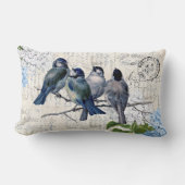 ヴィンテージ青い鳥の花イタリアン腰枕 ランバークッション (正面)