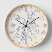 ヴィンテージ青い鳥花の植物学 壁時計 (正面)