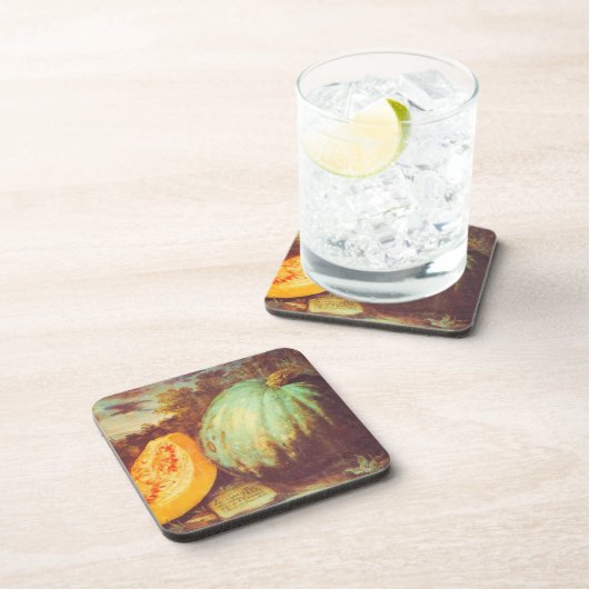 ヴィンテージ青かぼちゃ家宝秋絵を描の素朴 コースター (右側)