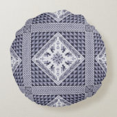 ヴィンテージ青と白のタスリーズパターン ラウンドクッション (裏面)