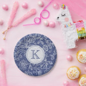 ヴィンテージ青と白のフローラモノグラムの ペーパープレート (パーティー)