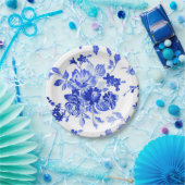 ヴィンテージ青と白の花柄 ペーパープレート (パーティー)