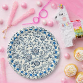 ヴィンテージ青と白の花柄 ペーパープレート (パーティー)