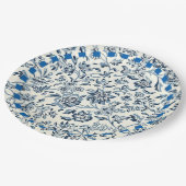 ヴィンテージ青と白の花柄 ペーパープレート (アングル)