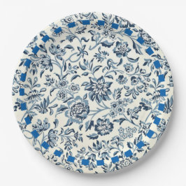 ヴィンテージ青と白の花柄 ペーパープレート
