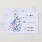 ヴィンテージ青と薄紫の花RSVPカード 出欠カード (正面/裏面)