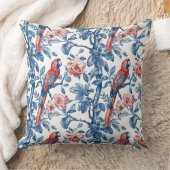 ヴィンテージ青と赤のチャイノアイズリーのオウムと花 クッション (ブランケット)