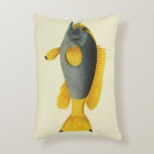 ヴィンテージ青と黄色のハタの魚、海洋生物 アクセントクッション (正面(垂直))