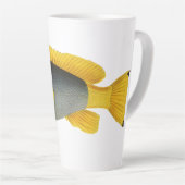ヴィンテージ青と黄色のハタの魚、海洋生物 カフェラテマグ (右アングル)