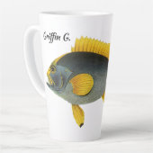 ヴィンテージ青と黄色のハタの魚、海洋生物 カフェラテマグ (左アングル)