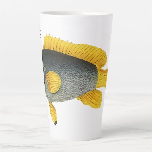 ヴィンテージ青と黄色のハタの魚、海洋生物 カフェラテマグ (正面)