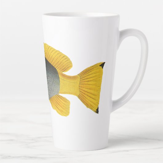 ヴィンテージ青と黄色のハタの魚、海洋生物 カフェラテマグ (右)