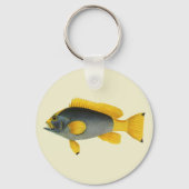 ヴィンテージ青と黄色のハタの魚、海洋生物 キーホルダー (裏面)