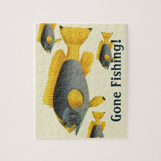 ヴィンテージ青と黄色のハタの魚、海洋生物 ジグソーパズル (縦)