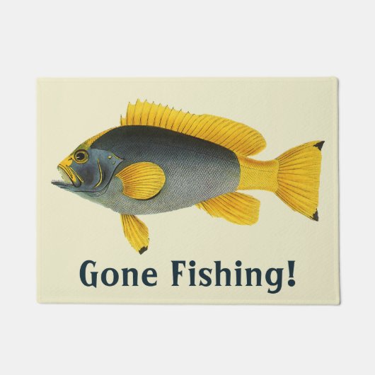 ヴィンテージ青と黄色のハタの魚、海洋生物 ドアマット (正面)