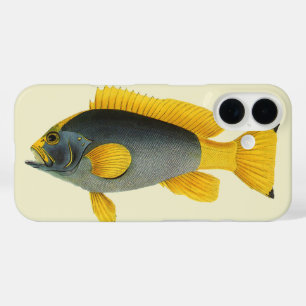 ヴィンテージ青と黄色のハタの魚、海洋生物 iPhone 16ケース