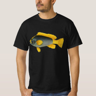 ヴィンテージ青と黄色のハタの魚、海洋生物 Tシャツ
