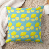 ヴィンテージ青のレトロレモン切れパターン黄色 クッション (ブランケット)