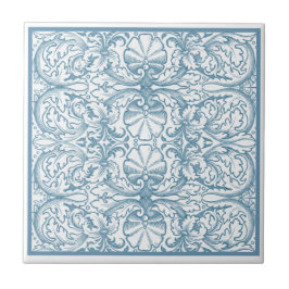 ヴィンテージ青カキ貝と海藻アールヌーボー タイル