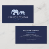 ヴィンテージ青パターン(の模様が)ある象の気に子 名刺 (正面/裏面)