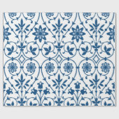 ヴィンテージ青フローラパタ華美ーン ラッピングペーパー (フラット)