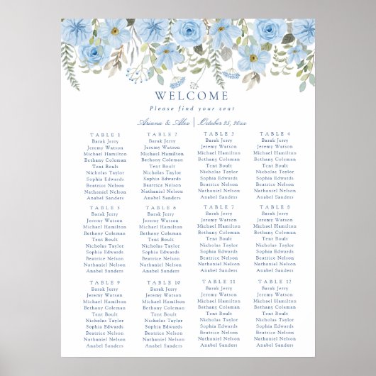 ヴィンテージ青フローラ結婚の座席表 ポスター (正面)