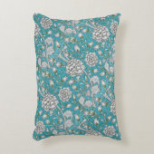 ヴィンテージ青フローラ銀葉花 アクセントクッション (正面(垂直))