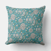 ヴィンテージ青フローラ銀葉花 クッション (正面)