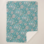 ヴィンテージ青フローラ銀葉花 シェルパブランケット (正面)