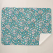 ヴィンテージ青フローラ銀葉花 シェルパブランケット (正面(横))