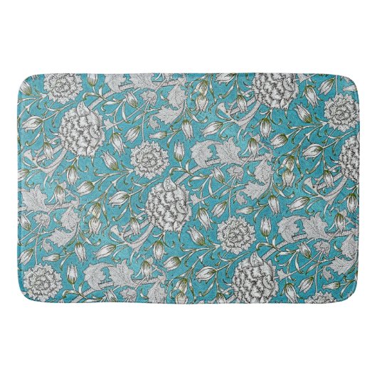 ヴィンテージ青フローラ銀葉花 バスマット (正面)