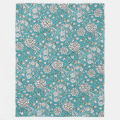 ヴィンテージ青フローラ銀葉花 フリースブランケット (正面)
